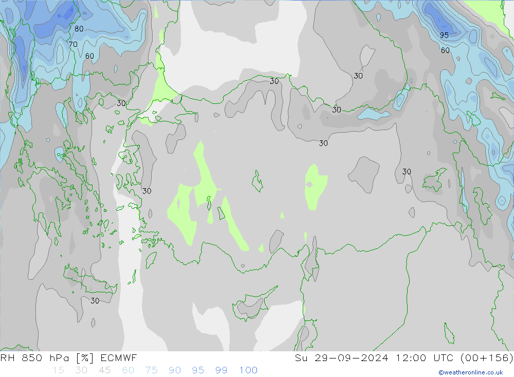 RH 850 hPa ECMWF Ne 29.09.2024 12 UTC