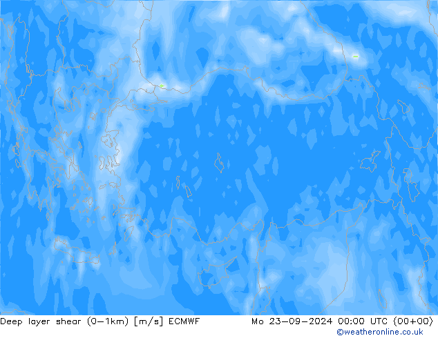 Deep layer shear (0-1km) ECMWF ma 23.09.2024 00 UTC