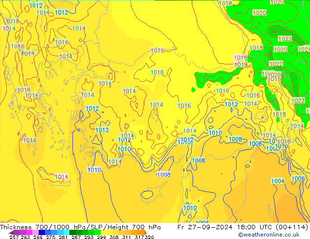 Thck 700-1000 hPa ECMWF ven 27.09.2024 18 UTC