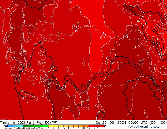 Theta-W 850гПа ECMWF сб 28.09.2024 00 UTC