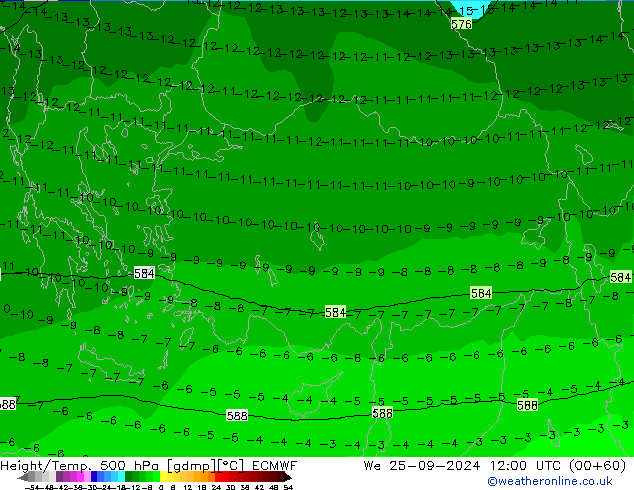 Z500/Rain (+SLP)/Z850 ECMWF Mi 25.09.2024 12 UTC