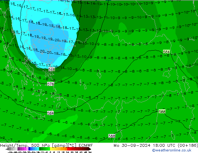 Z500/Rain (+SLP)/Z850 ECMWF пн 30.09.2024 18 UTC