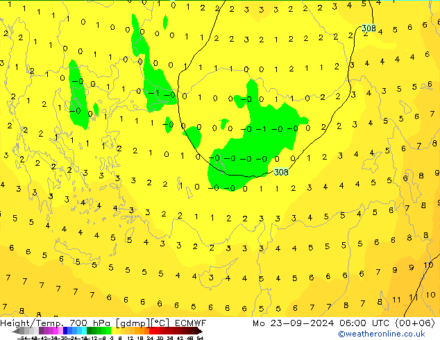 Height/Temp. 700 hPa ECMWF Mo 23.09.2024 06 UTC