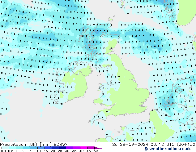 Precipitation (6h) ECMWF So 28.09.2024 12 UTC