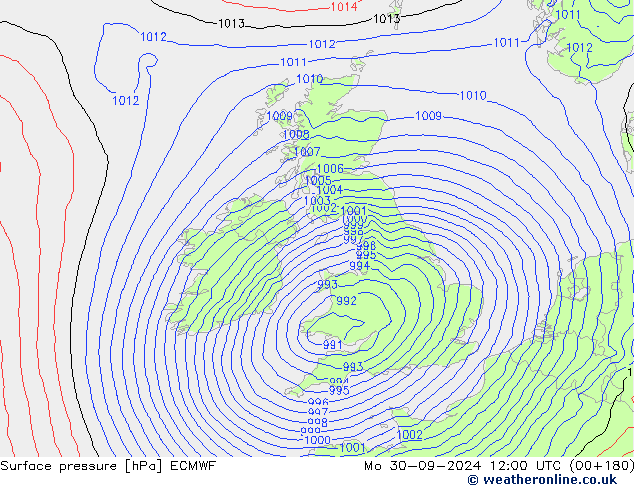 Surface pressure ECMWF Mo 30.09.2024 12 UTC