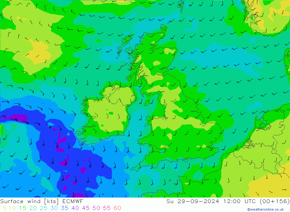 Vento 10 m ECMWF Dom 29.09.2024 12 UTC