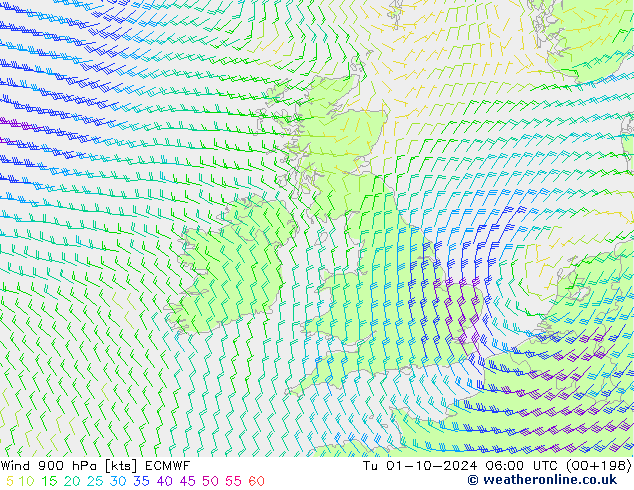 Wind 900 hPa ECMWF Tu 01.10.2024 06 UTC