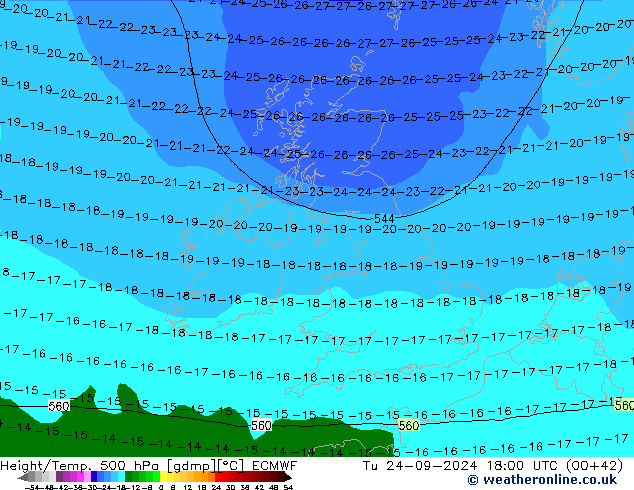 Yükseklik/Sıc. 500 hPa ECMWF Sa 24.09.2024 18 UTC