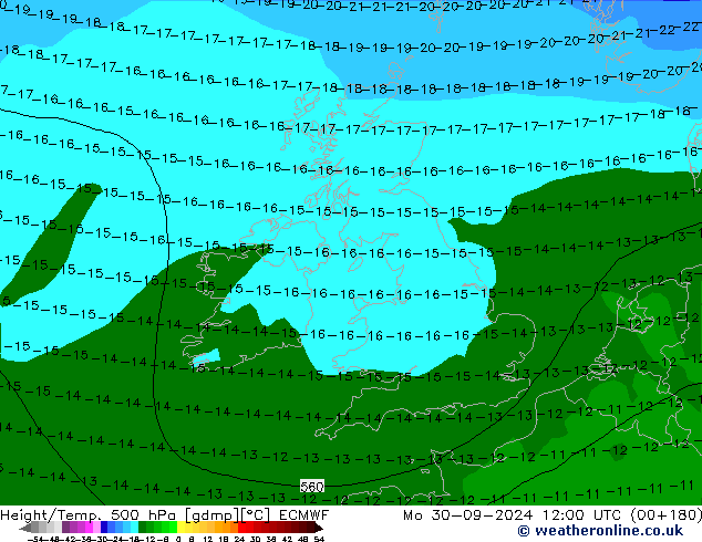 Z500/Yağmur (+YB)/Z850 ECMWF Pzt 30.09.2024 12 UTC