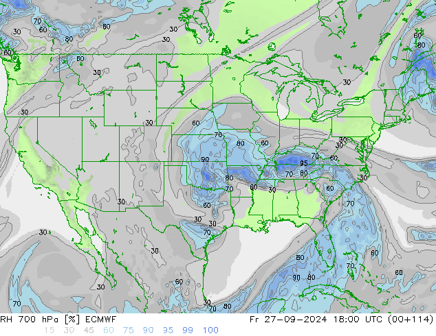 Humidité rel. 700 hPa ECMWF ven 27.09.2024 18 UTC