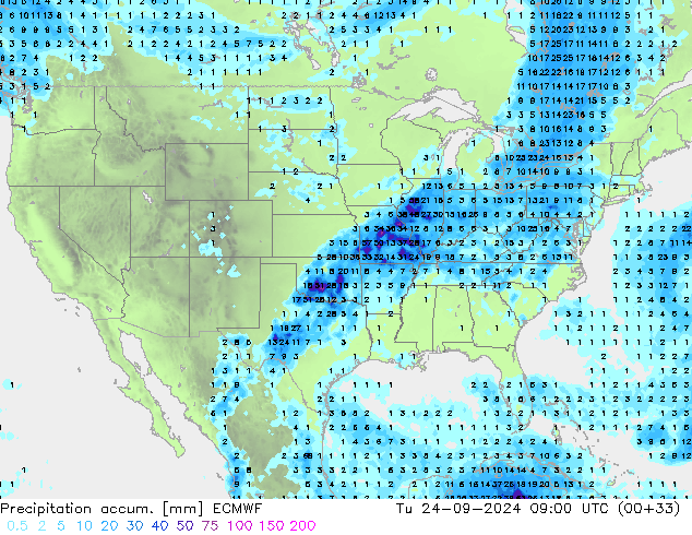 Precipitation accum. ECMWF Tu 24.09.2024 09 UTC