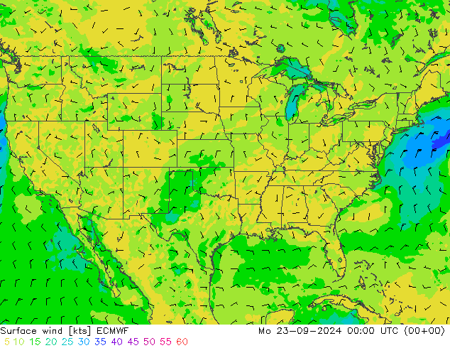 Viento 10 m ECMWF lun 23.09.2024 00 UTC