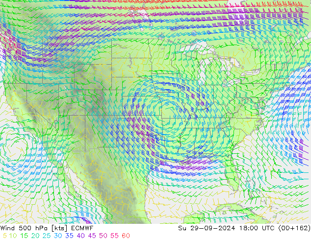 ветер 500 гПа ECMWF Вс 29.09.2024 18 UTC