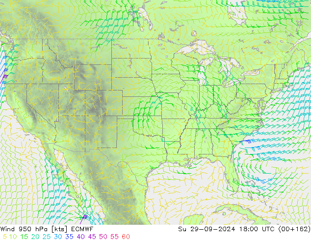 ветер 950 гПа ECMWF Вс 29.09.2024 18 UTC