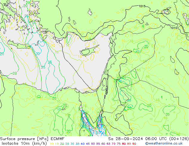 Isotachs (kph) ECMWF  28.09.2024 06 UTC