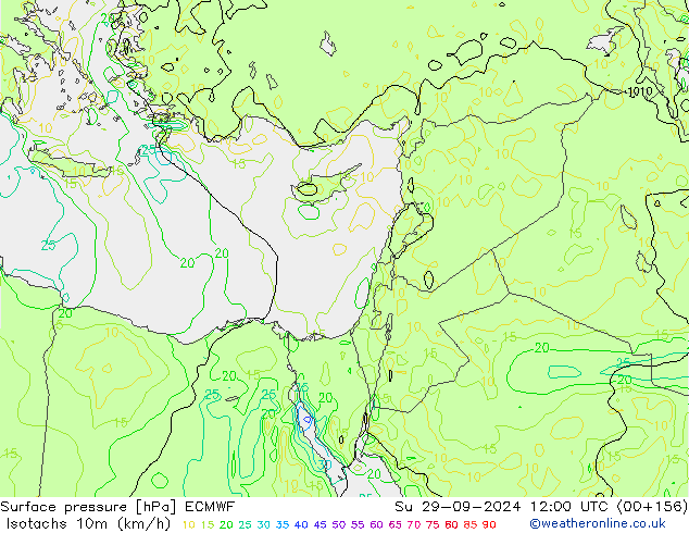 Isotachs (kph) ECMWF  29.09.2024 12 UTC