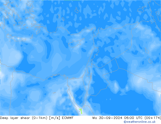 Deep layer shear (0-1km) ECMWF lun 30.09.2024 06 UTC