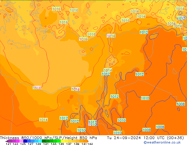 Thck 850-1000 hPa ECMWF Tu 24.09.2024 12 UTC