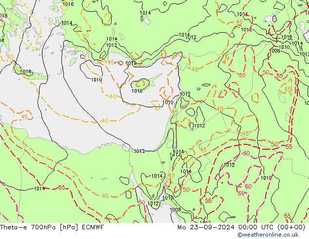 Theta-e 700hPa ECMWF Mo 23.09.2024 00 UTC