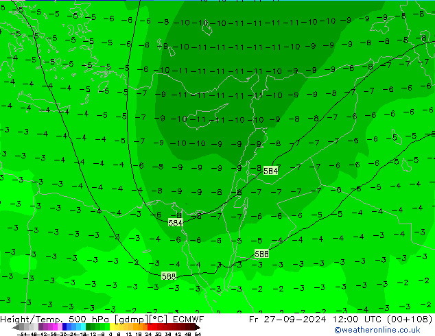 Height/Temp. 500 hPa ECMWF Fr 27.09.2024 12 UTC