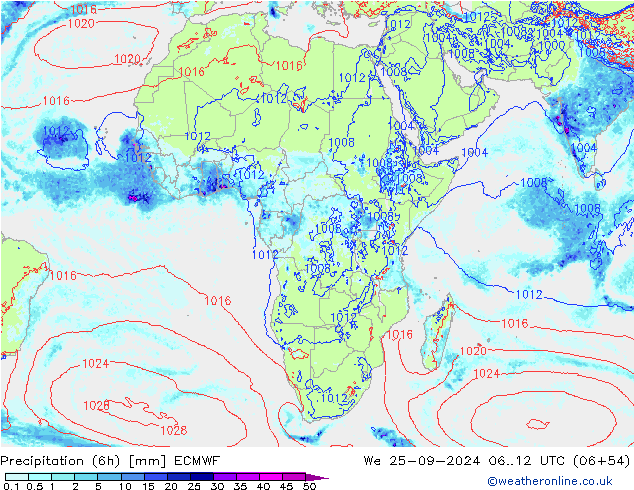 Z500/Rain (+SLP)/Z850 ECMWF mer 25.09.2024 12 UTC