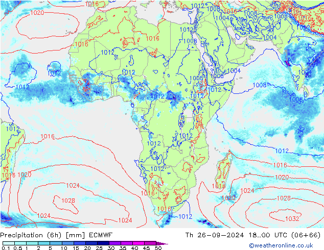 Z500/Rain (+SLP)/Z850 ECMWF Čt 26.09.2024 00 UTC