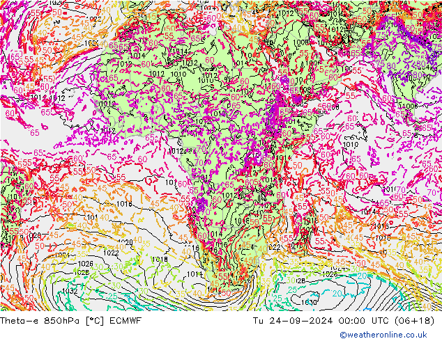 Theta-e 850hPa ECMWF mar 24.09.2024 00 UTC