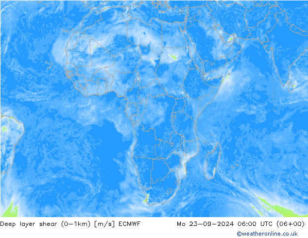 Deep layer shear (0-1km) ECMWF Mo 23.09.2024 06 UTC