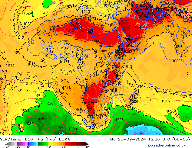 SLP/Temp. 850 hPa ECMWF Mo 23.09.2024 12 UTC