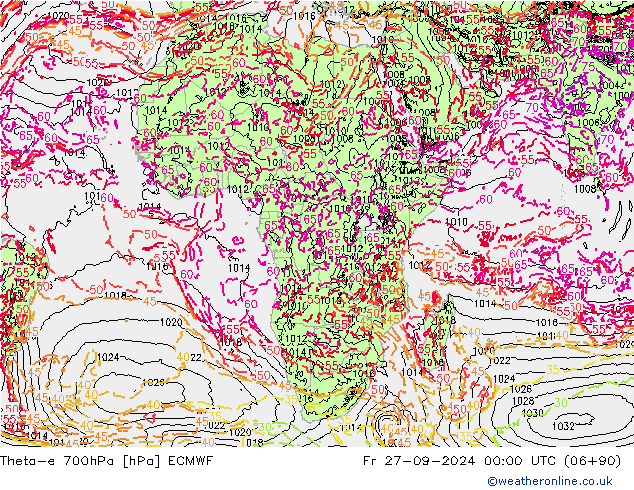 Theta-e 700гПа ECMWF пт 27.09.2024 00 UTC