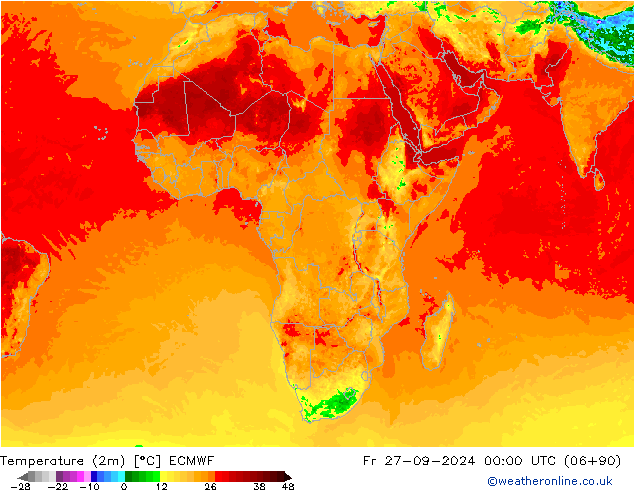 Temperatura (2m) ECMWF ven 27.09.2024 00 UTC