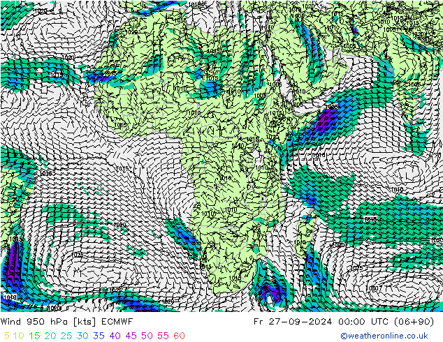 Wind 950 hPa ECMWF Pá 27.09.2024 00 UTC