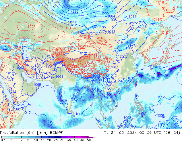 Z500/Rain (+SLP)/Z850 ECMWF wto. 24.09.2024 06 UTC