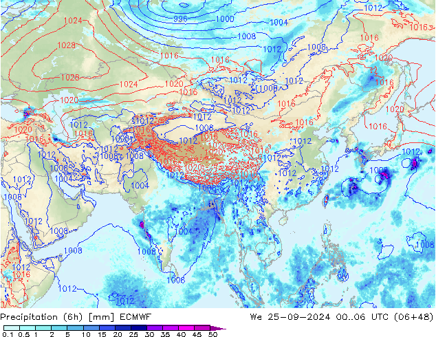 Z500/Rain (+SLP)/Z850 ECMWF Mi 25.09.2024 06 UTC