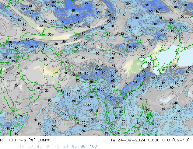 RH 700 гПа ECMWF вт 24.09.2024 00 UTC