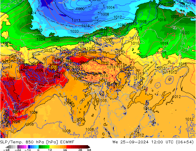 SLP/Temp. 850 hPa ECMWF We 25.09.2024 12 UTC