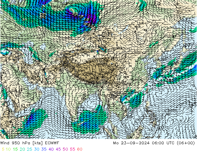 wiatr 950 hPa ECMWF pon. 23.09.2024 06 UTC