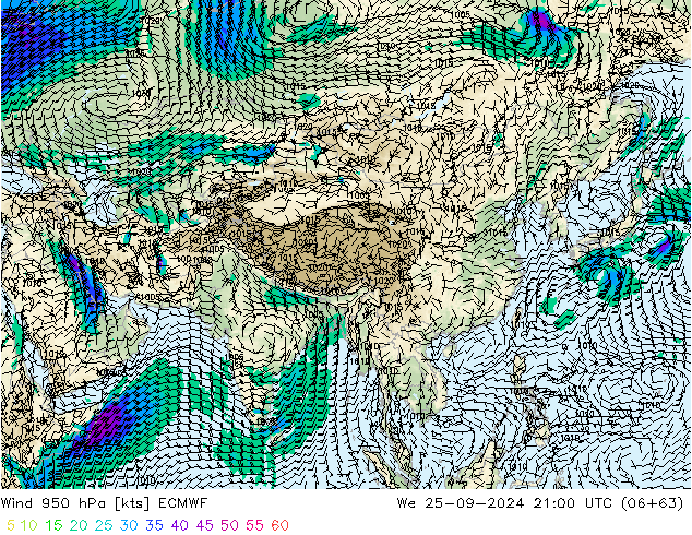 Rüzgar 950 hPa ECMWF Çar 25.09.2024 21 UTC