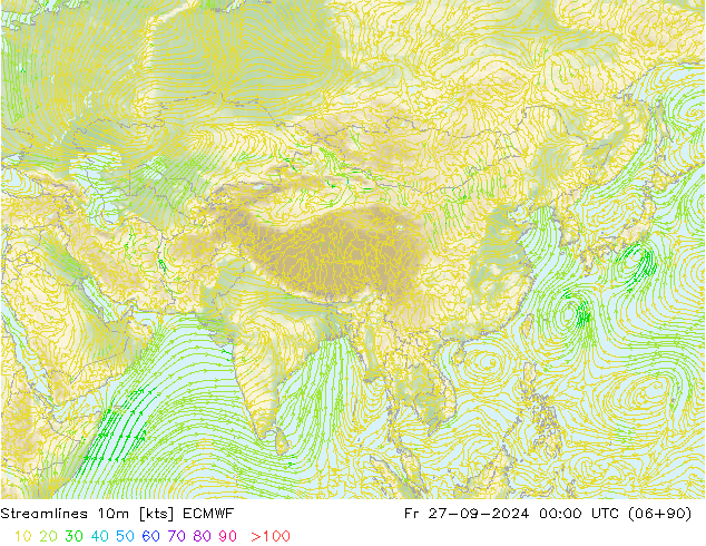 Streamlines 10m ECMWF Fr 27.09.2024 00 UTC