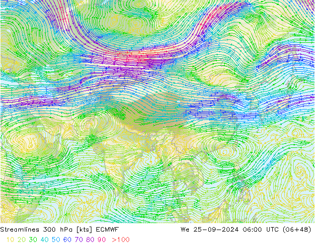 Streamlines 300 hPa ECMWF St 25.09.2024 06 UTC