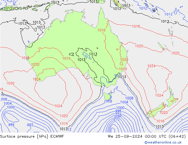 Surface pressure ECMWF We 25.09.2024 00 UTC