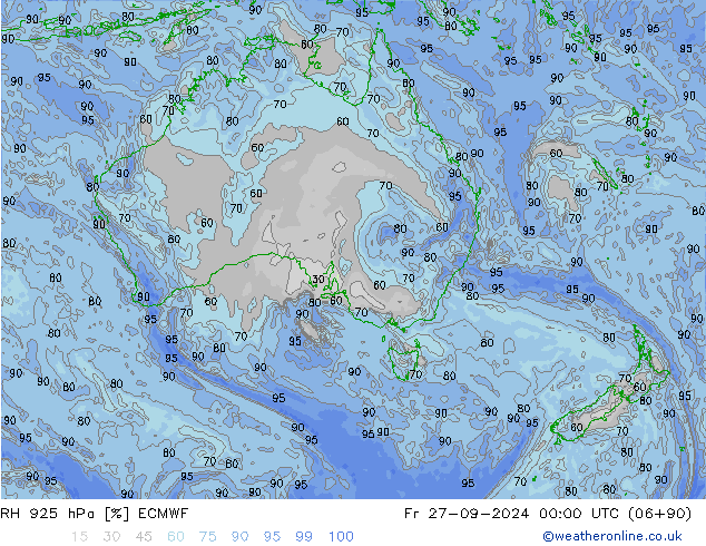 RH 925 гПа ECMWF пт 27.09.2024 00 UTC