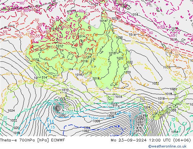 Theta-e 700hPa ECMWF Mo 23.09.2024 12 UTC