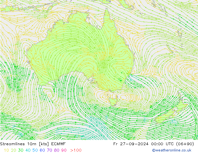 Linha de corrente 10m ECMWF Sex 27.09.2024 00 UTC