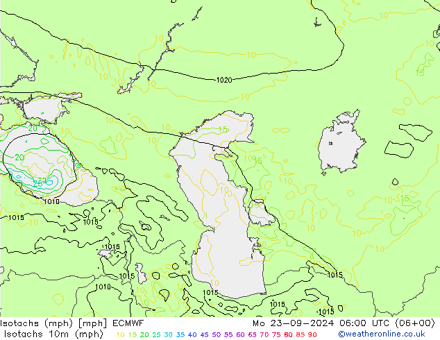 Isotachen (mph) ECMWF Mo 23.09.2024 06 UTC