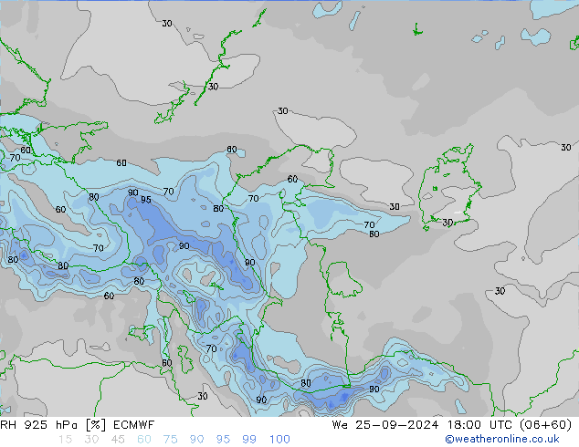 RH 925 hPa ECMWF  25.09.2024 18 UTC