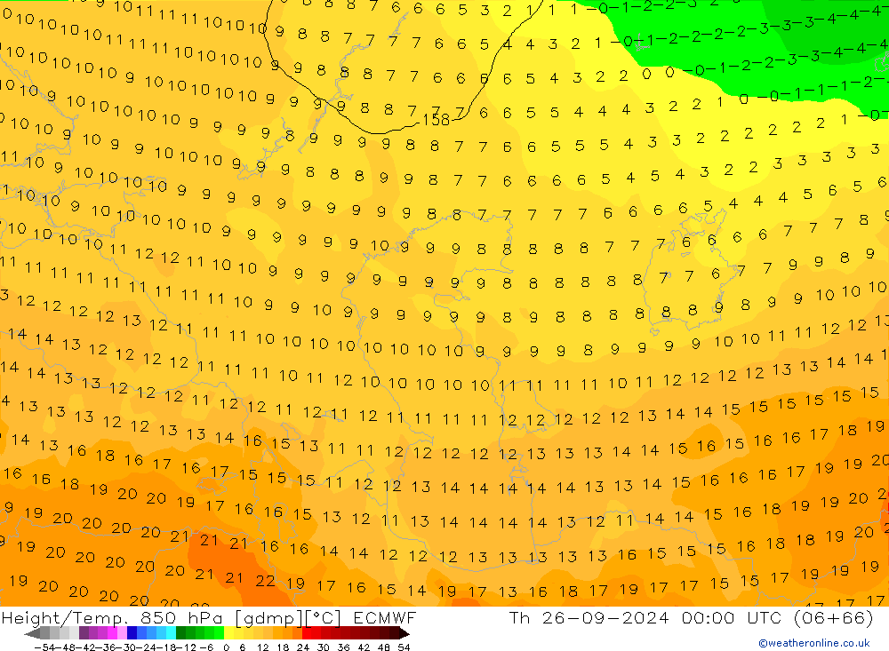 Géop./Temp. 850 hPa ECMWF jeu 26.09.2024 00 UTC