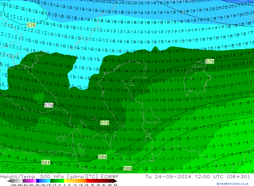 Height/Temp. 500 hPa ECMWF Tu 24.09.2024 12 UTC