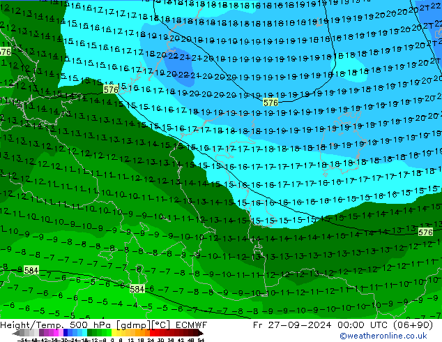 Height/Temp. 500 hPa ECMWF Fr 27.09.2024 00 UTC