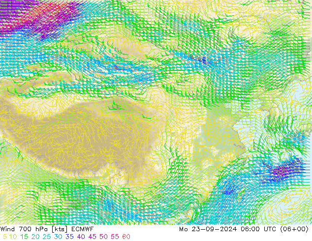 Wind 700 hPa ECMWF Mo 23.09.2024 06 UTC